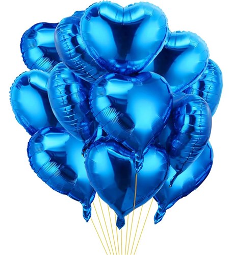 20Li Mavi Kalp Folyo Uçan Balon